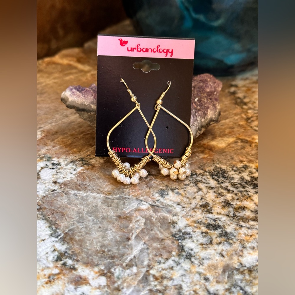 Gold Wire Faux Pearl Dangle Earrings